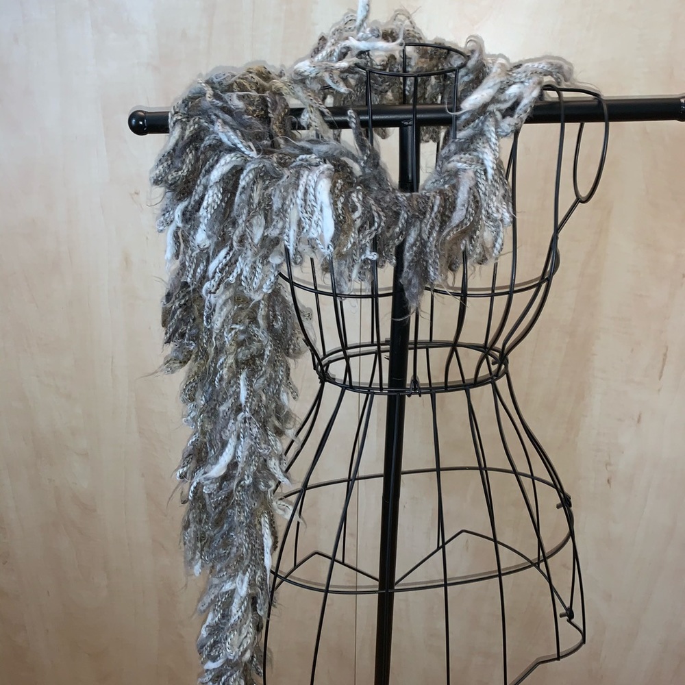 Taupe and shades of grey multi knit scarf